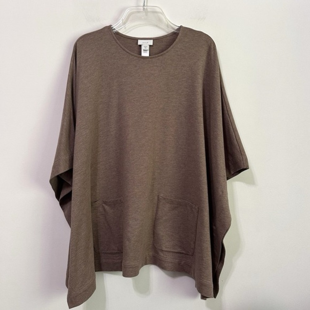 Pure J Jill Poncho Top M/L Petite Driftwood Heather Patch Pocket Pullover Shirt